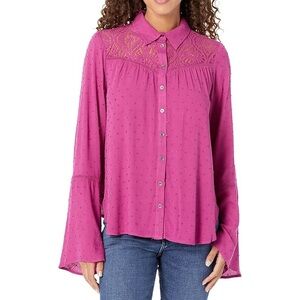 NWT Wrangler Retro Western Top XL Lace Collar Flare Long Sleeve Button Up Rodeo